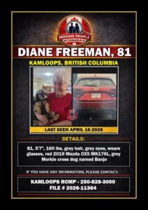 Diane Freeman, 81-year-old Missing, British Columbia, Last Seen 1800-block of Tranquille Road Help Find